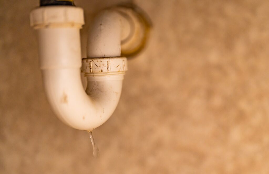 Water leaking from a PVC P-trap under a sink